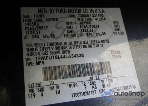 2004 Ford Expedition Eddie Bauer z USA, uszkodzony, nr VIN 1FMFU18L44LA54338